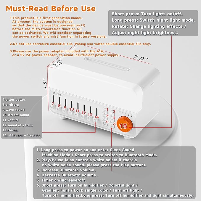 2026 4-in-1 Aroma Essential Oil Diffuser with Bluetooth Speaker Function, Humidifier, 12 Colors Night Light with 8 Nature Sounds, White Noise & Timer for Bedroom, Baby, Adults, and Kids (White) - Image 8