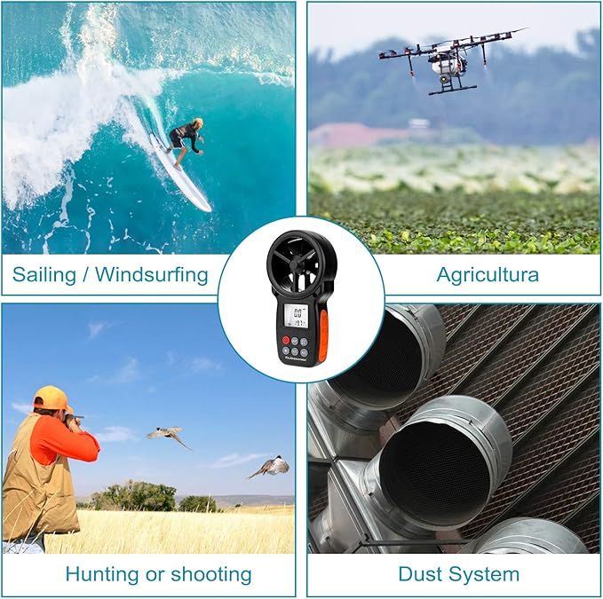Anemometer Handheld AP-007,CFM Flow Meter Wind Speed Gauge 14℉-113℉ Wind Temperature,AC Vent Flow Meter for Golf Shooting, Surfing, HVAC Duct - Image 6