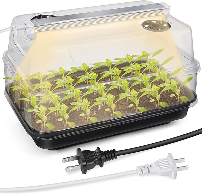 Saillong Seed Starter Tray with T8 Grow Light, Seedling Heat Tray with 15'' x 8.2'' Adjustable Height Humidity Domes, Plant Germination Propagation Kit for Planting Seeds, Mini Greenhouse Indoor by Saillong