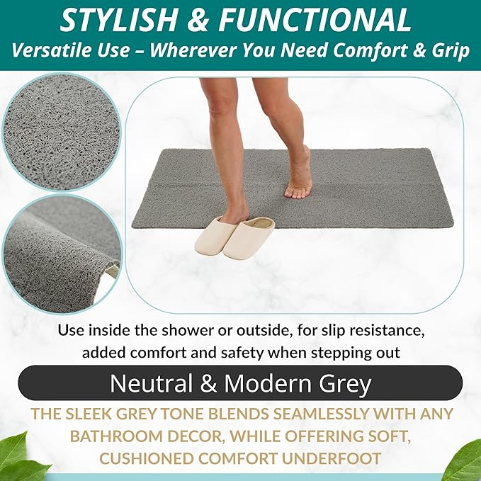 Anti Slip Shower Mat - Non Slip Shower Mats for Inside Shower - Large 47x24 Loofah Shower Floor Mat Non Slip - Bath Mat for Shower - Secure Mat Without Suction Cups (47x24 Gray) - Image 5