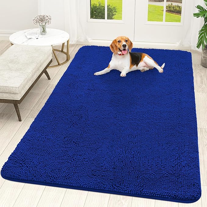 OLANLY Dog Door Mat for Muddy Paws 70x46, Absorbs Moisture and Dirt, Absorbent Non-Slip Washable Doormat, Quick Dry Chenille Mud Mat for Dogs, Entry Indoor Entryway Carpet for Inside Floor, Royal Blue by OLANLY