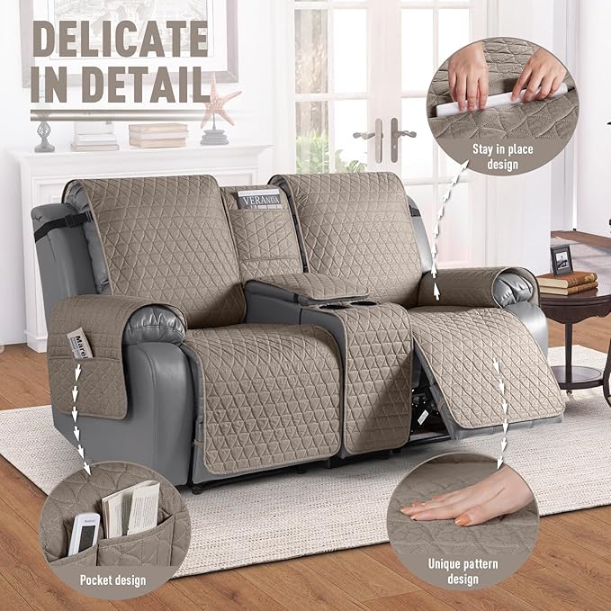 TAOCOCO 100% Waterproof Loveseat Recliner Couch Sofa Covers with Console,Double Reclining Couch Cover Non-Slip Sofa Slipcovers Washable,Furniture Protector Covers for Kids,Pets(2 Seater,Taupe) - Image 6