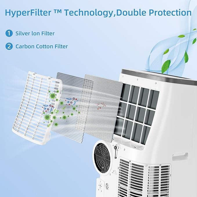 14000 BTU Portable Air Conditioner for Room up to 700 Sq.Ft - 3-in-1 Energy-Efficient AC Unit with Dehumidifier & 3-Speed Fan, Quiet Operation, Remote Control, Compact Design - Image 9