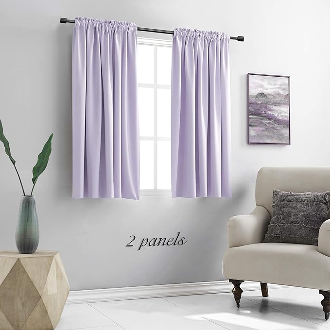 DONREN 54 Inch Length Lavender Purple Blackout Curtains for Kitchen - Small Window Treatment Rod Pocket Curtain Drapes for Bedroom(Set of 2 Panels) - Image 2