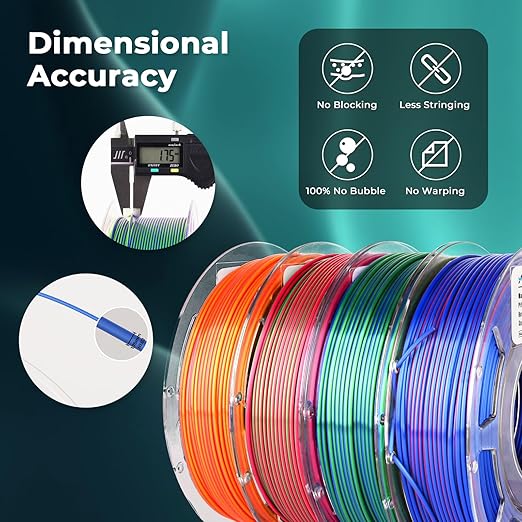 AMOLEN Silk PLA 3D Printer Filament Bundle, Shiny Dual Color Filament 1.75mm Pack, Multi Color Change 3D Printing Filament for Most FDM 3D Printer, 4 Spools 200g Each - Image 4