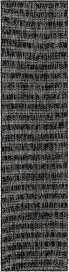 Unique Loom Collection Casual Transitional Solid Heathered Indoor/Outdoor Flatweave Area Rug (2' x 8' Runner, Black/Ivory) - Image 2