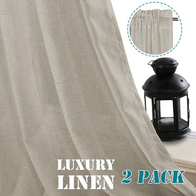 H.VERSAILTEX Linen Curtains Elegant Natural Linen Blended Curtains Energy Light Filtering/Rod Pocket Window Treatments Panels/Drapes for Living Room (Set of 2, Oatmeal, 52 inch W X 108 inch L) - Image 8