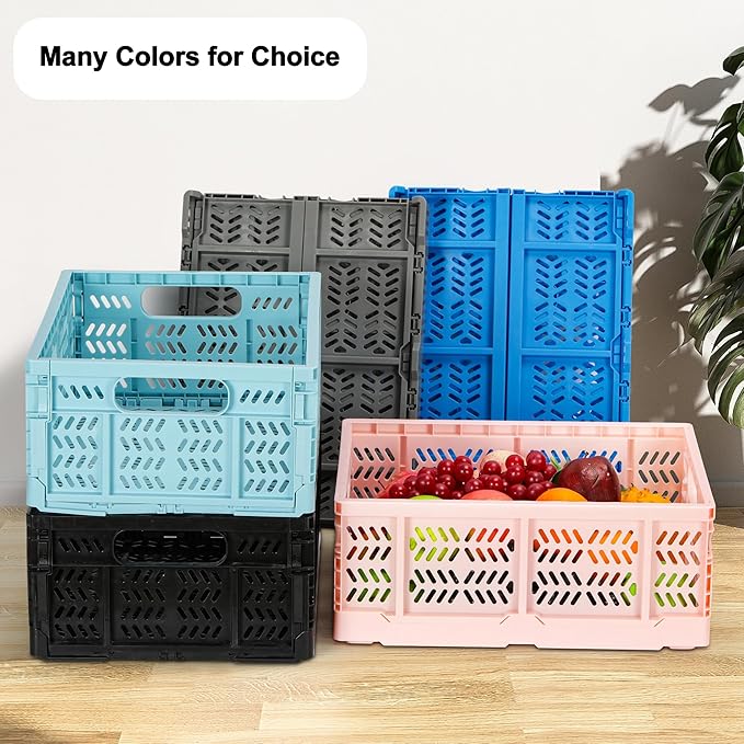 Heavy Duty Plastic Milk Crates for Storage, 4-Pack Stackable Storage Bins for Organizing, Collapsible Storage Basket with Handle for Groceries, Suitable for Home Office School Store, Blue - Image 6