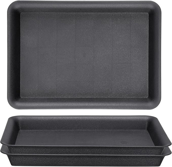 GREANER 10 Inch Plastic Plant Tray Saucer Rectangular, Black Heavy Duty Plant Trays No Holes, Humidity Trays for Indoor Outdoor Plants(3 Packs) by GREANER