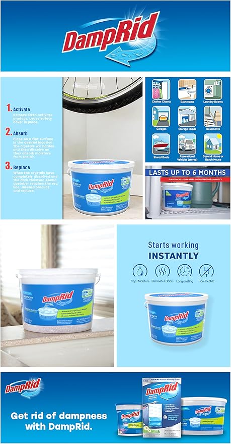 DampRid Moisture Absorber Hi-Capacity Bucket, 4 lb., Fragrance Free, For Fresher, Cleaner Air in Large Spaces, Lasts Up To 6 Months, No Electricity Required - Image 6