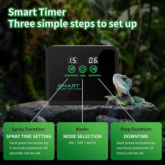 Reptile fogger Smart Spray System, Reptile Humidifiers Automatic with Timer, Reptile Mister with 360°Adjustable Misting Nozzles for Terrariums Amphibian Lizard Snake Frog Plants - Image 6