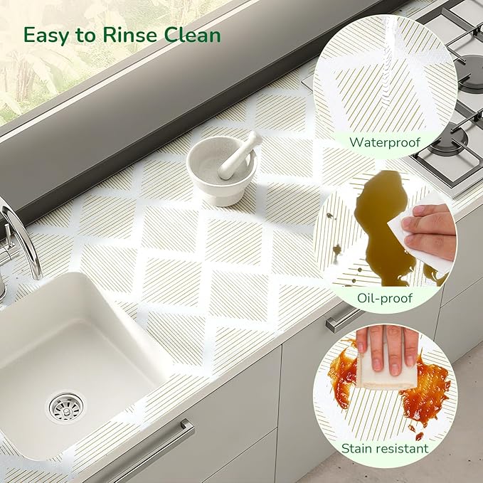 Drawer and Shelf Liner for Kitchen 11.8in x 20FT, Non-Slip Non-Adhesive Cabinet Liners for Cupboard, Dresser, Shelves, Tool Box, Pantry, Thickened Easy Install, Strong Grip, Yellow&White - Image 4