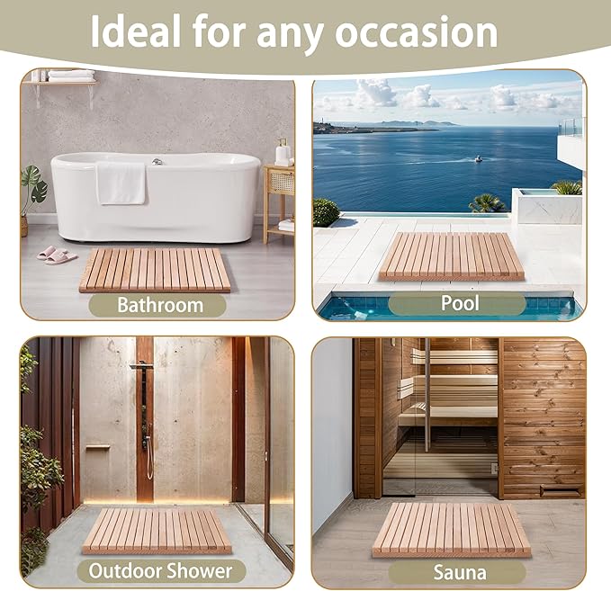 bingaai Cedar Wood Shower Mat 36" × 36" Square, Cedar Wooden Bath Mats, Wood Bath Mat for Inside or Outside Shower, Cedar Sauna Floor Mat Large,Non-Slip Shower Platform - Image 5