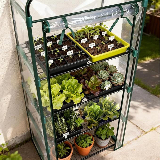 Worth Garden 4 Tier Mini Greenhouse - 63'' H x 27'' L x 19'' W - Sturdy Portable Gardening Shelves with PVC Cover - Small Green House Use in Indoor & Outdoor for Plants Flowers - Image 8