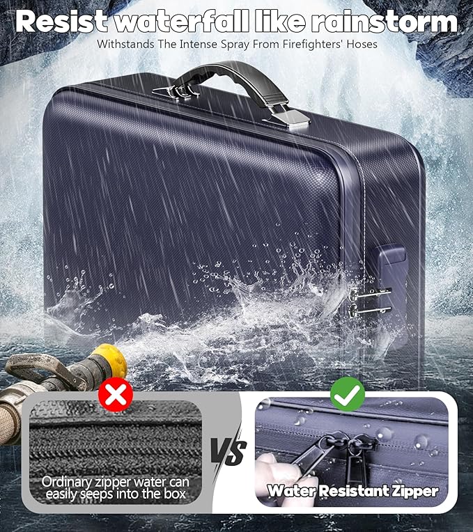 Fireproof Document Box, Hard Case Highly Flame-Resistant Fire Proof Waterproof File Organizer with Lock, Portable Fire Safe for Important Documents & Valuables Storage (Blue, ‎16"*12"*5") - Image 7