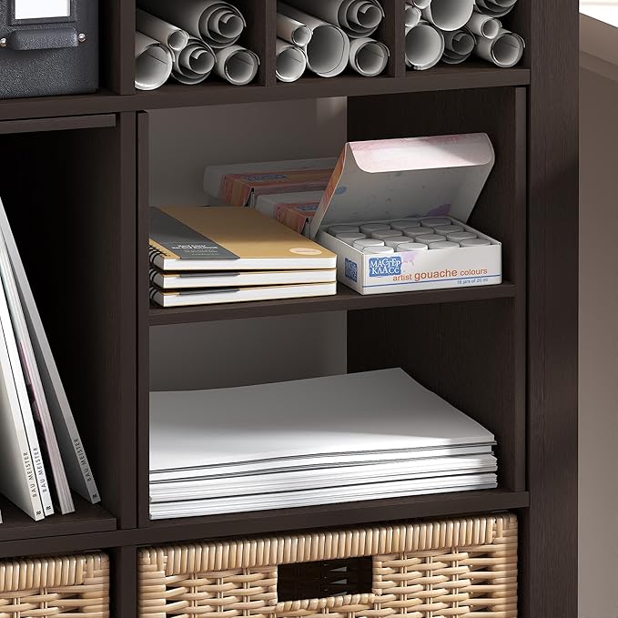 Furinno Cubicle Cube Insert, H-Shelf Cube Organizer, 2-Tier Shelf Accessory, Fits into Furinno Triple Thick Cubes, IKEA Kallax, for Organizers and Storage, Black Dark Oak - Image 4