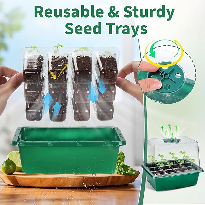 4-Pack Seed Starter Tray with Grow Light and Heat Mat, 48 Cells Seed Starter Kit with Adjustable Humidity Dome and Base, Germination Kit for Seed Growing Plant Propagation - Image 5