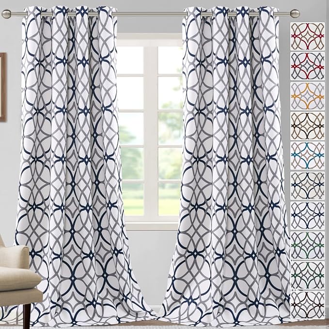 H.VERSAILTEX Blackout Curtains Printed Design 96 Inch Length 2 Panels Set Thermal Insulated Curtains for Bedroom for Living Room Modern Grommet Window Drapes - Dark Denim and Grey by HVERSAILTEX