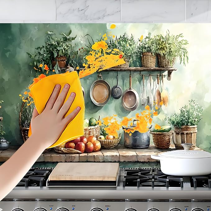 NYZE Kitchen Backsplash Stickers Waterproof Stove Backsplash Protector, 30 X 16 inch Removable Kitchen Wallpaper with Wall Art Decor for Stove Cooking Area(Kitchen Shelf) - Image 6