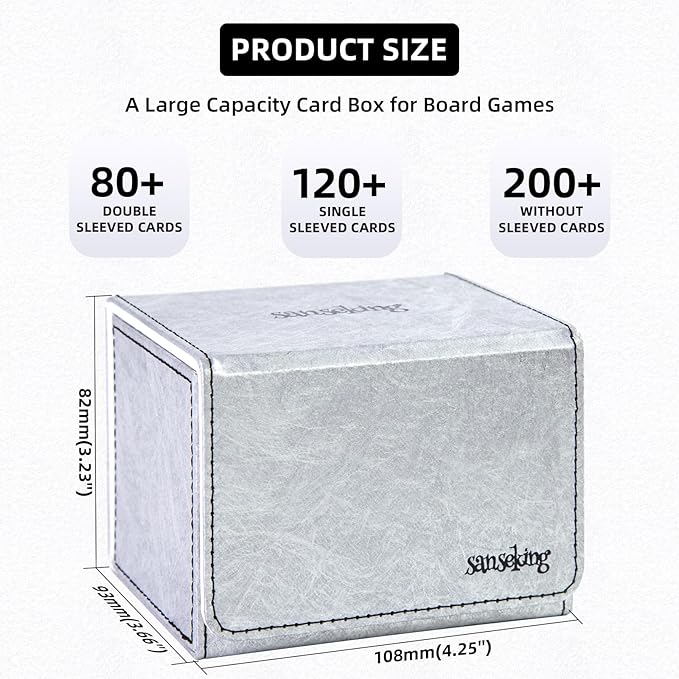 Magic Card Deck Box for MTG Single Deck Card Box fits 100+ TCG Sleeved Cards Tyvek® Paper Card Box Top Loading Card Boxes Magic Gift for MTG TCG CCG (Horizontal,Silver) - Image 2