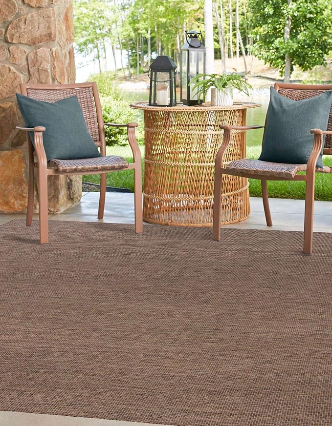 Unique Loom Outdoor Solid Collection Area Rug (10' Square Light Brown/Ivory) - Image 4