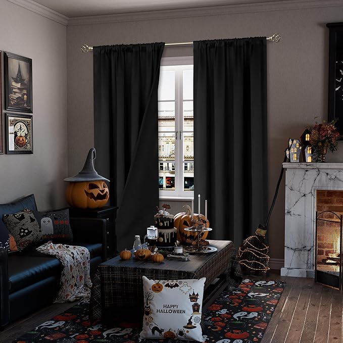 BGment Thermal Insulated 100% Blackout Curtains for Bedroom with Black Liner, Double Layer Full Room Darkening Noise Reducing Rod Pocket Curtain (52 x 84 Inch, Black, 2 Panels) - Image 2