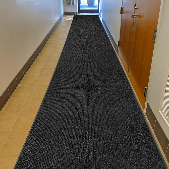 MaxMat® Oversized Rubber Door Mat - Heavy Duty, Waterproof, Low-Profile, Easy to Clean, Commercial Floor Mat (3 x 16 Feet, Black, MXM-RIB0316BK) by MaxMat