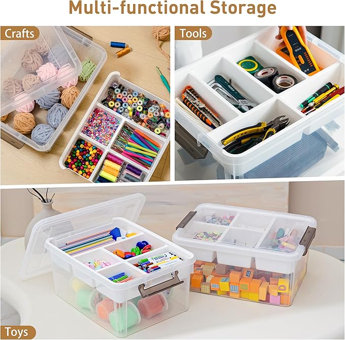Citylife 17 QT Plastic Storage Box with Removable Tray Craft Organizers and Storage Clear Storage Container for Organizing Bead, Tool, Sewing, Playdoh, 2 Packs - Image 5