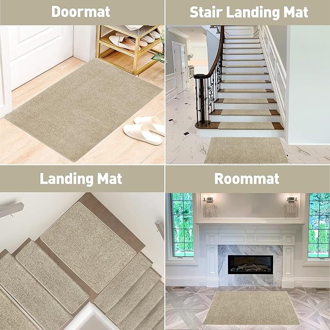 PURE ERA Carpet Stair Tread Landing Mat Tape Free Self Adhesive Non Slip Skid Resistant Indoor Doormat Area Rug Floor Mat for Kitchen Bathroom Workstations Washable 2' X 3' (Cream Grey) - Image 5