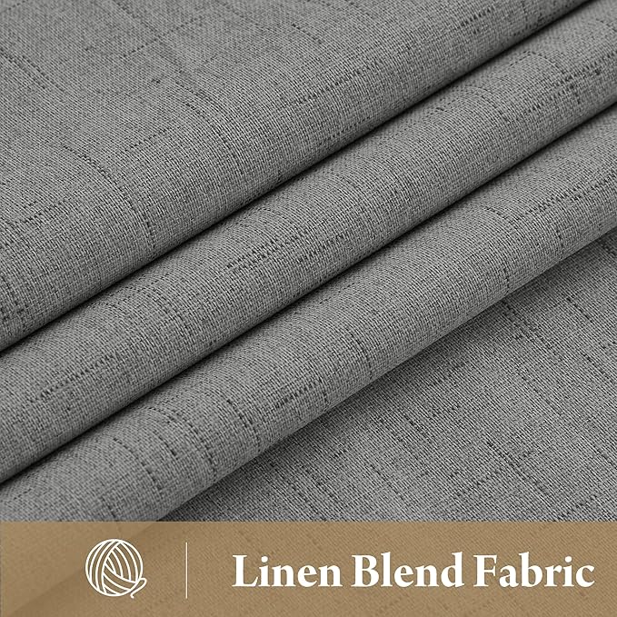 RYB HOME Grey Linen Blackout Curtains for Sliding Glass Door, 100% Blackout Linen Textured Thermal Privacy Modern Drape Panels for Dining Room Large Window, 52" W x 90" L, 2 Panels Set - Image 2