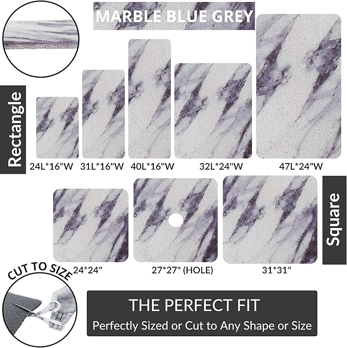 Shower Mat with Center Drain Hole - Secure Loofah Non Slip Shower Mats for Inside Shower - 27x27 Square Bath Mats for Shower - Anti Slip Shower Stall Mat - Square Shower Floor Mat (27x27 Blue Gray) - Image 6