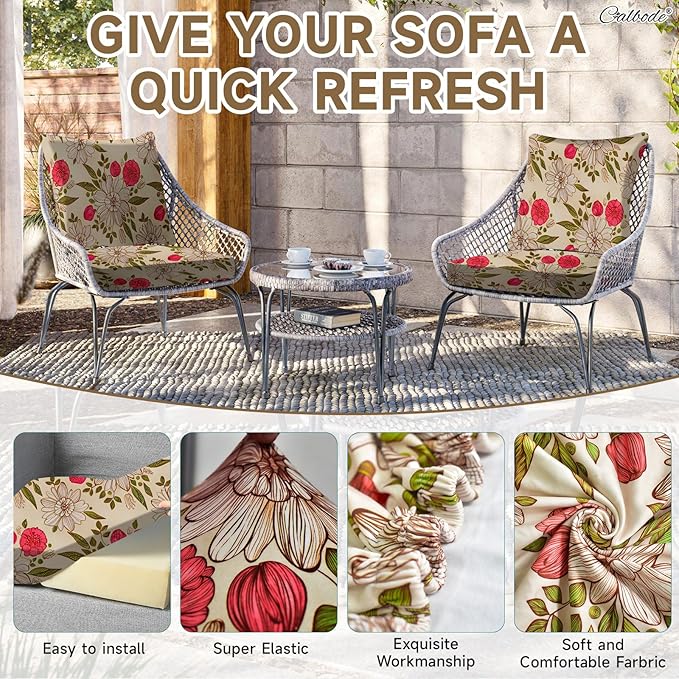 14Pcs Stretch Patio Cushion Cover, Floral Couch & Sofa Slipcovers for Patio Furniture Cushions Washable Reusable Couch Covers Replacement for All-Season (Rosy Pink Floral,Cover Only) - Image 3