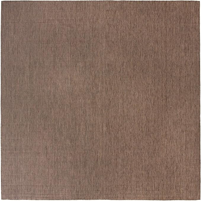 Unique Loom Collection Casual Transitional Solid Heathered Indoor/Outdoor Flatweave Area Rug (13' Square, Light Brown/Ivory) - Image 2