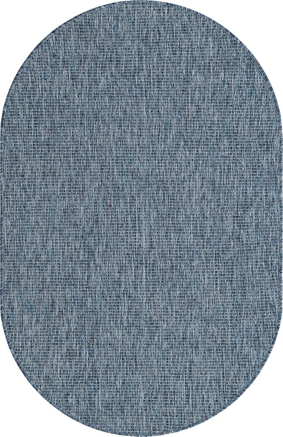 Unique Loom Collection Casual Transitional Solid Heathered Indoor/Outdoor Flatweave Area Rug (3' 3" x 5' 3" Oval, Blue/Navy Blue) - Image 9