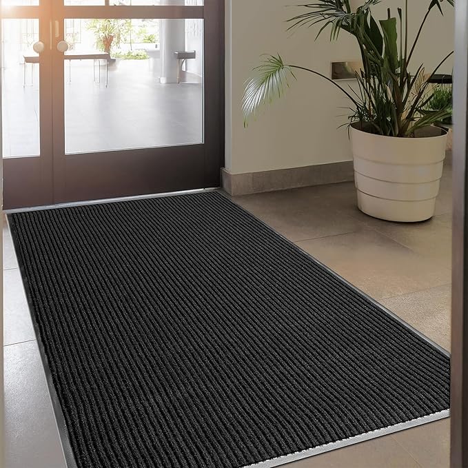 MaxMat® Extra Large 4x8 Rug Commercial Floor Mat, Feet Heavy Duty, Waterproof, Low-Profile, Easy to Clean, Rubber Entry Mat (RIB0035GY,Black) by MaxMat