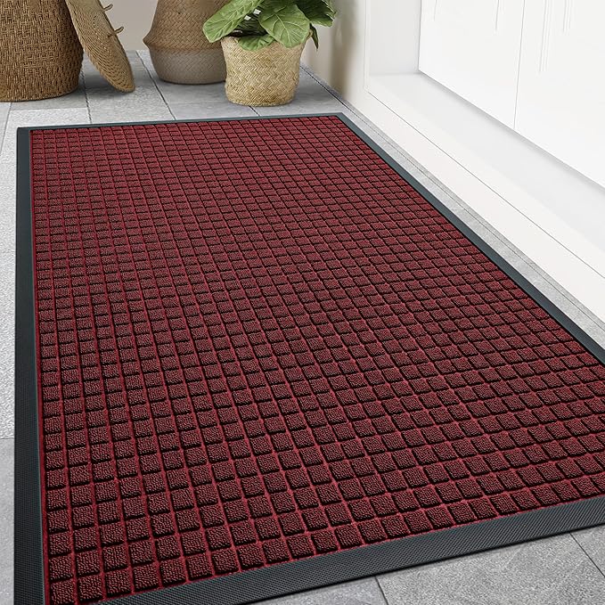Smiry Front Door Mat Outside Entrance, Heavy Duty Natural Rubber Doormat, Non Slip, Trap Dirt and Moisture, Easy Clean, Low Profile Welcome Floor Mats for Indoor Outdoor Entry, 59x34 Inch, Red by Smiry