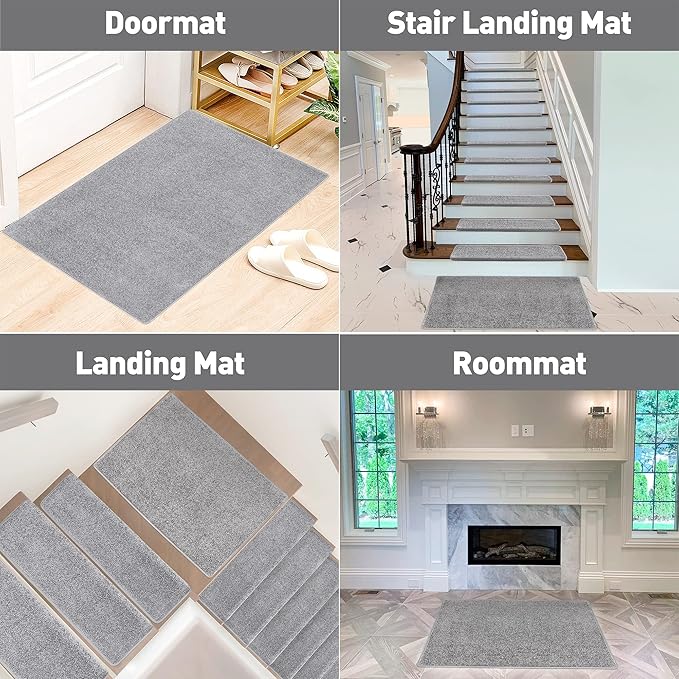 PURE ERA Carpet Stair Tread Landing Mat Tape Free Self Adhesive Non Slip Skid Resistant Indoor Doormat Area Rug Floor Mat for Kitchen Bathroom Workstations Washable 2' X 3' (Light Gray) - Image 5