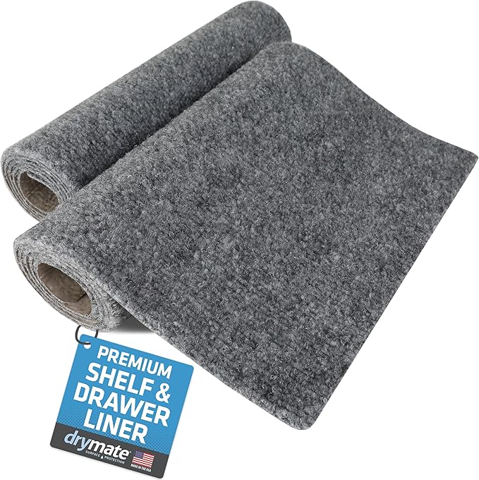 Drymate Premium Luxury Shelf & Drawer Liner, Thick Cushioned Fabric, Non-Adhesive, Absorbent, Waterproof, Slip-Resistant, Liners for Kitchen Cabinets (USA Made)(11”x36”)(2-Pack)(Light Grey Ridged) by Drymate