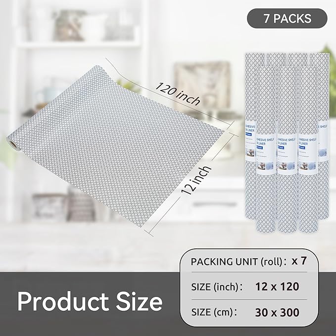 FIFTY FEET 12"x120" Non-Adhesive Shelf Liner for Kitchen Cabinets and Drawers, Washable Non-Slip PVC Cabinet Liner (Black Circle)(7 Roll) - Image 5