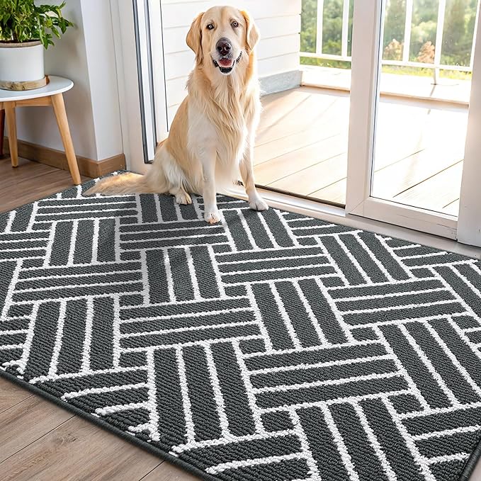 OLANLY Indoor Door Mat, 48x32 Inch, Dirt Resistant and Absorbent, Non-Slip Rubber Backing Floor Mats, Easy Clean Low-Profile Doormat for Entryway, Front Door, and Inside Entrance, Charcoal by OLANLY