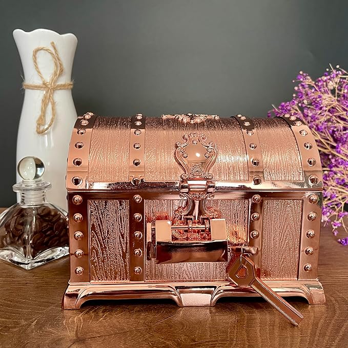 Large Double-layer Retro Metal Jewelry Chest, Pirate-style Lion Head Relief Treasure Box With Lock Women's Jewelry Storage (Rose Gold) - Image 2