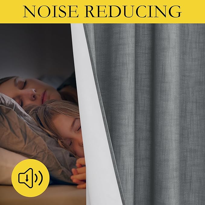 NICETOWN 100% Absolutely Blackout Linen Curtains with Thermal Insulated White Liner, Dove Grey, W62, 2 Pieces, Noise Reducing Textured Linen Look Curtains for Windows 90 inch Length for Classroom - Image 4