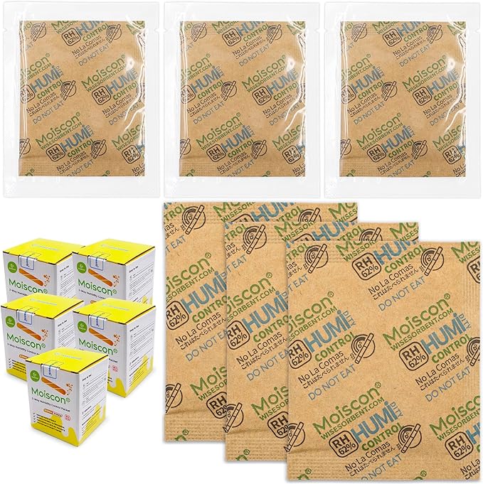 62% Size 8 Two-Way Humidity Control Packs, 75 Pack 8 Gram for Storing 1 oz, Moisture Control Packets Individually Wrapped by Wisesorb