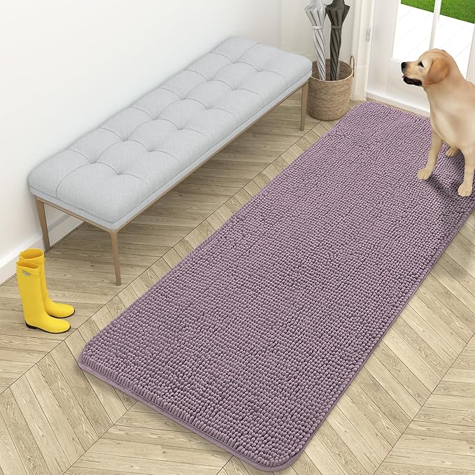 OLANLY Dog Door Mat for Muddy Paws 59x24, Absorbs Moisture and Dirt, Absorbent Non-Slip Washable Doormat, Quick Dry Chenille Mud Mat for Dogs, Entry Indoor Entryway Carpet for Inside Floor, Deep Plum by OLANLY
