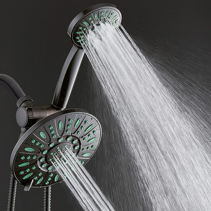 AquaDance Antimicrobial/Anti-Clog High-Pressure 30-setting Rainfall Shower Combo, Microban Nozzle Protection from Growth of Mold, Mildew & Bacteria, Oil-Rubbed Bronze Finish/Coral Green Jets - Image 3