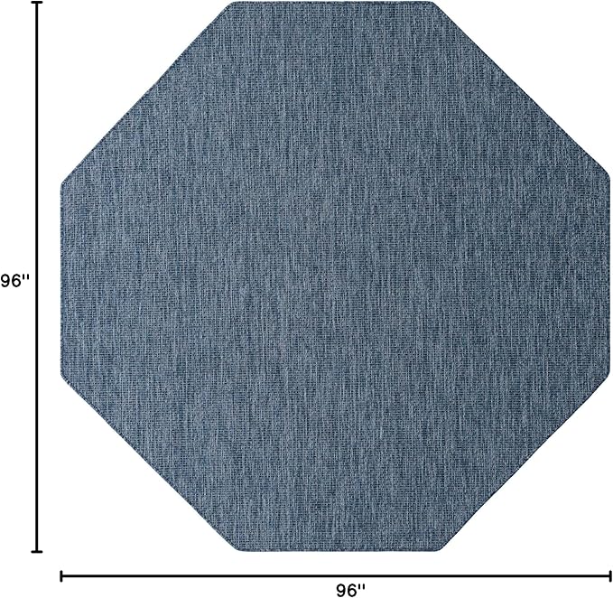 Unique Loom Collection Casual Transitional Solid Heathered Indoor/Outdoor Flatweave Area Rug (8' Octagon, Blue/Navy Blue) - Image 2