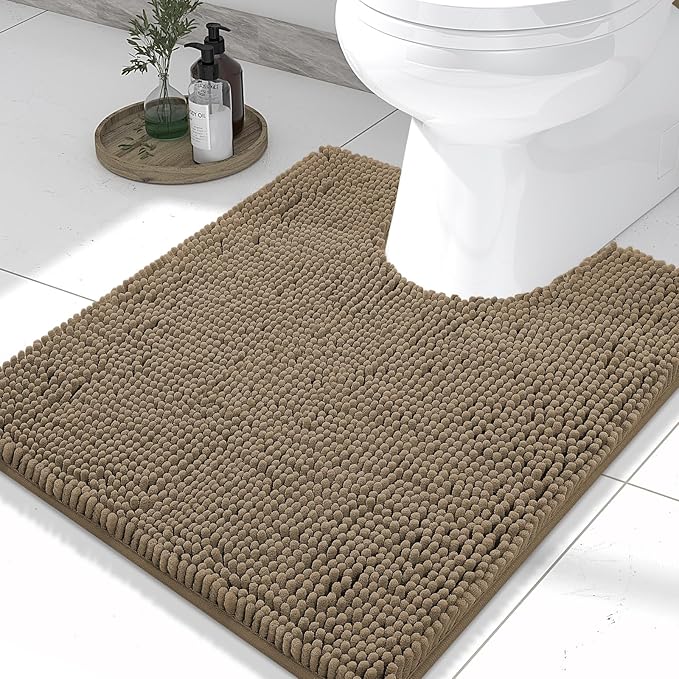 Smiry Luxury Chenille Toilet Rugs U-Shaped 24x20, Soft Absorbent Non-Slip Contour Bathroom Rugs for Toilet, Machine Washable Contoured Bath Mats, Camel by Smiry