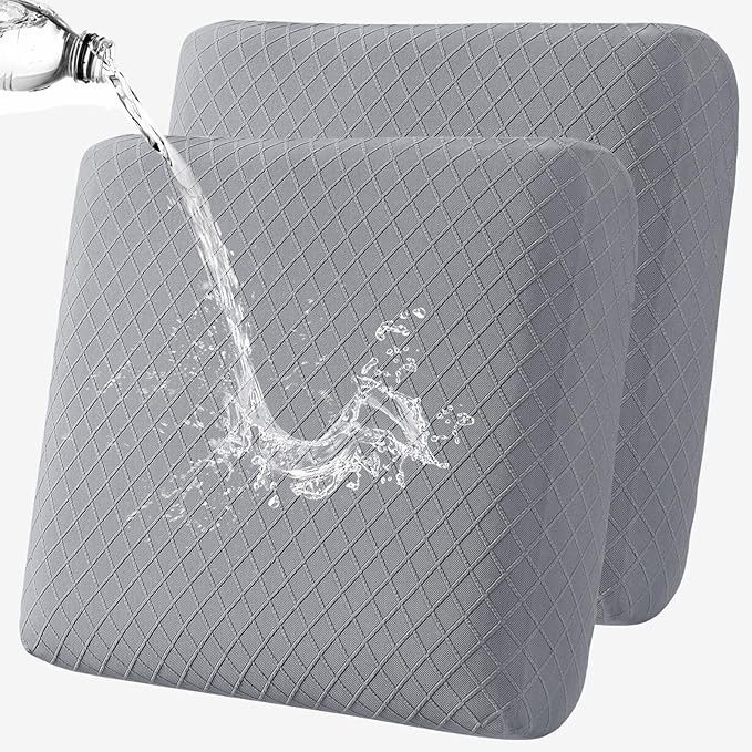 Fuloon Waterproof Seat Cushion Covers 2 PCS, Stretch Sofa Cushion Slipcovers Couch Covers Solid Washable Furniture Protector Suitable for Armchair Loveseat Sofa (Light Grey) by Fuloon