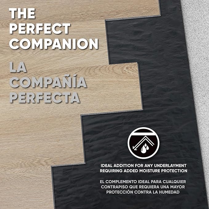 ROBERTS 70-115 Moisture Barricade Underlayment Film, for Vinyl, Laminate SPC, Engineered Wood Floors, 6 mil. Thick, Polyethylene, 120 Sq. Foot Roll, Black - Image 2