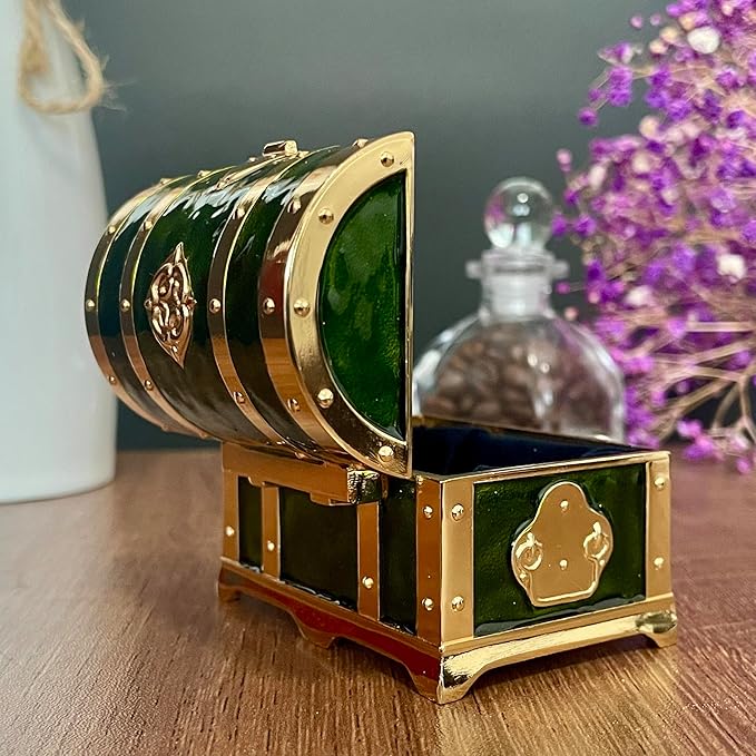 Retro Jewelry Box Arched Vintage Rectangular Metal Chest Necklace Ring Earrings Storage Case for Women Girls (Golden Transparent Green, S) - Image 5